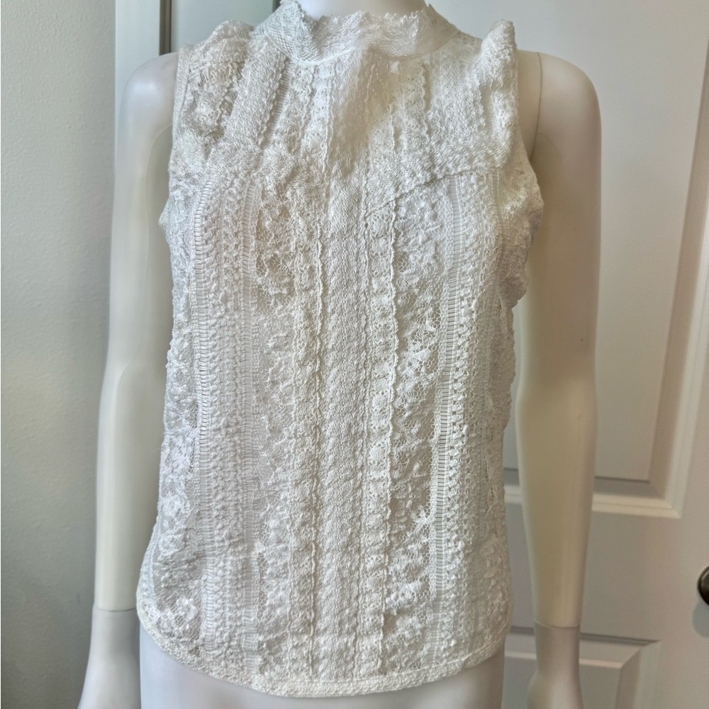 FREE PEOPLE RAMONA-ELEGANT  LACE TOP IN WHITE WITH A SHEER BACK